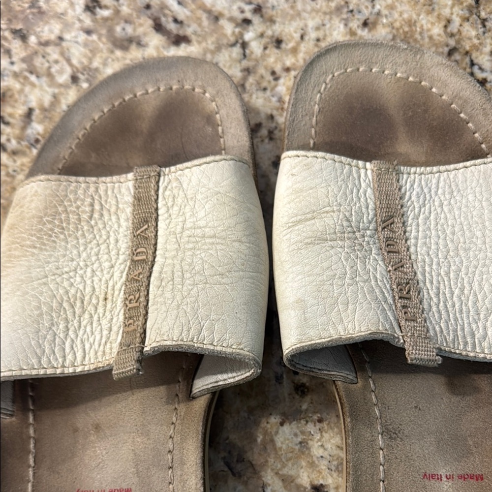 Prada Men’s  Cream Leather Slide Sandals Euro size 42 - Picture 5 of 7